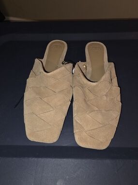 Zara Woven Suede Mule Slides in Tan